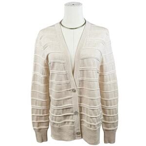 St John Cream Wool Soft Knit Cardigan Pearlescent Buttons Size Small Coastal